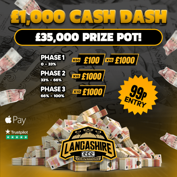 £1,000 cash dash with £35,000 in prizes to be won for only £0.99 with Lancashire Competitions