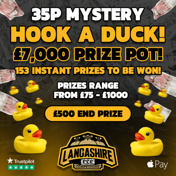 £0.35 mystery hood a duck competition with £7,500 in prizes to be won with Lancashire Competitions